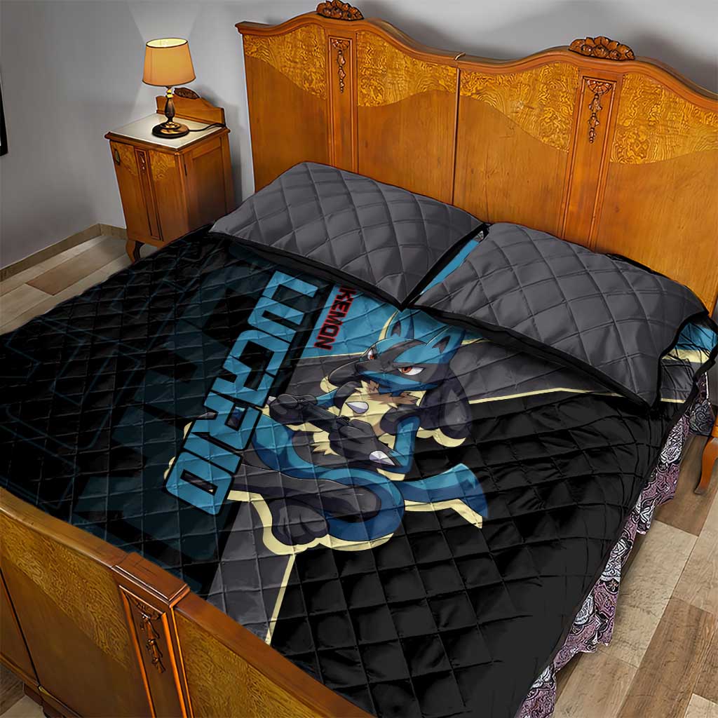 Lucario Poké Quilt Bed Set Edgy Retro Anime Style