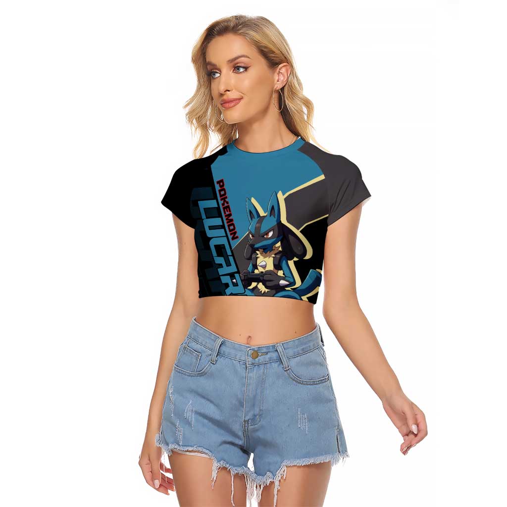 Lucario Poké Raglan Cropped T Shirt Edgy Retro Anime Style