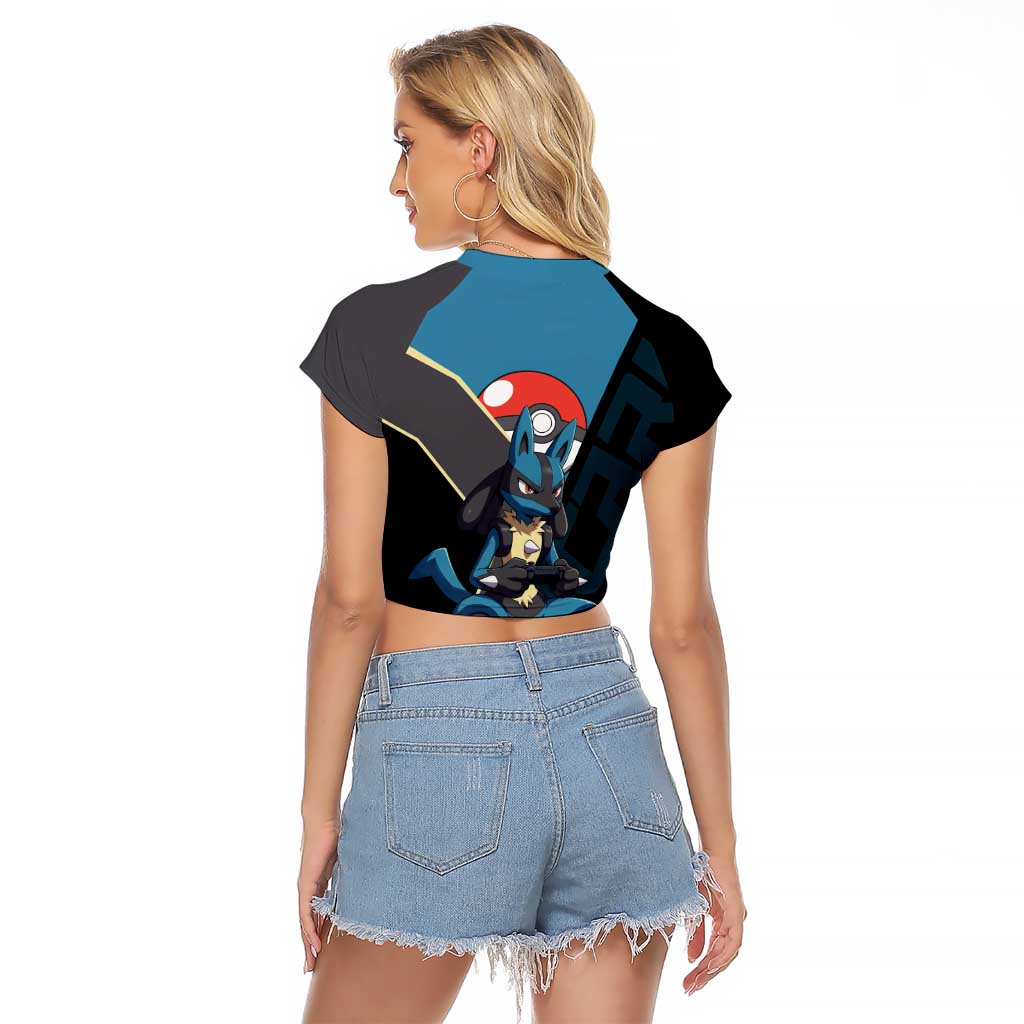 Lucario Poké Raglan Cropped T Shirt Edgy Retro Anime Style