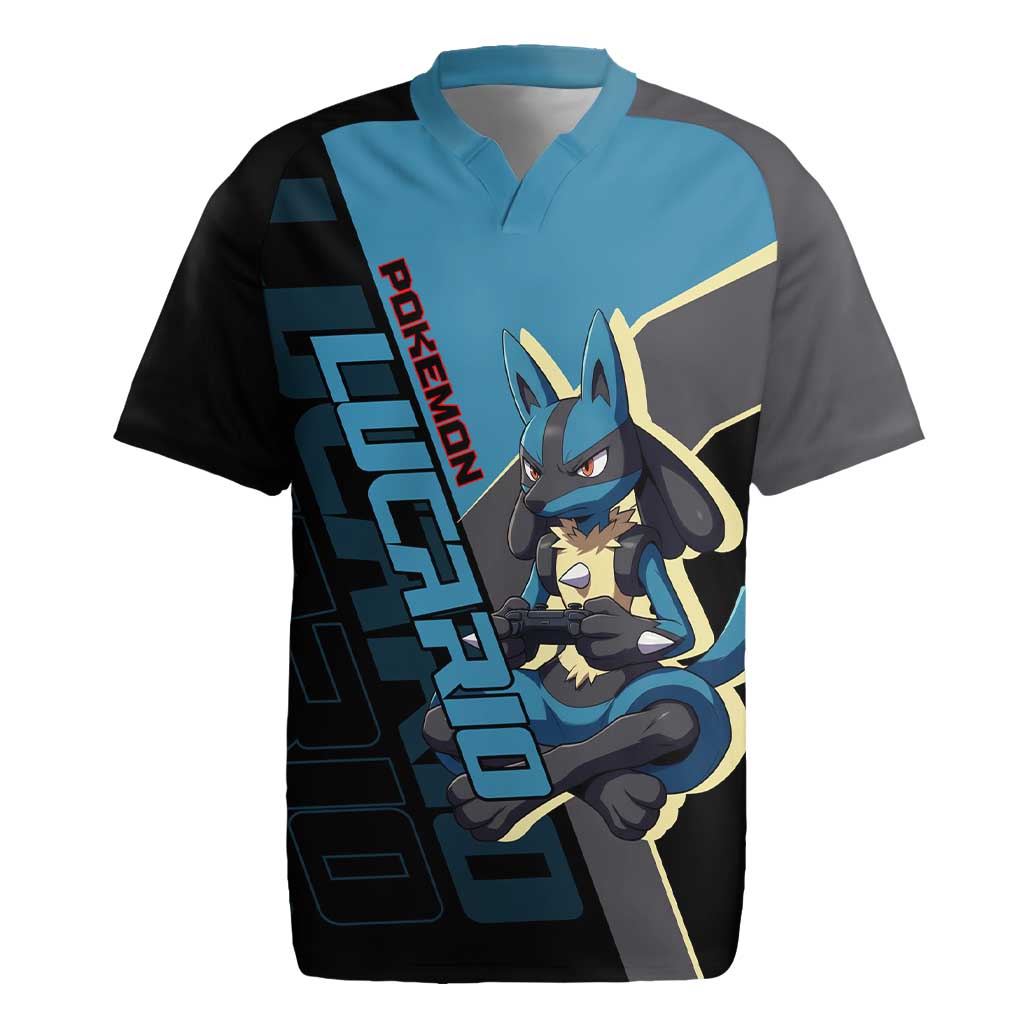 Lucario Poké Rugby Jersey Edgy Retro Anime Style
