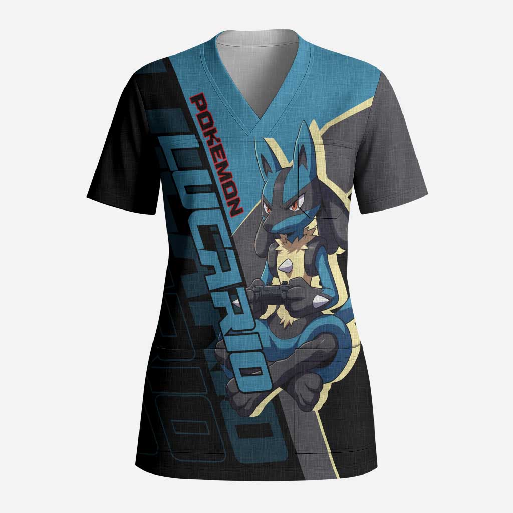 Lucario Poké Scrub Top Edgy Retro Anime Style