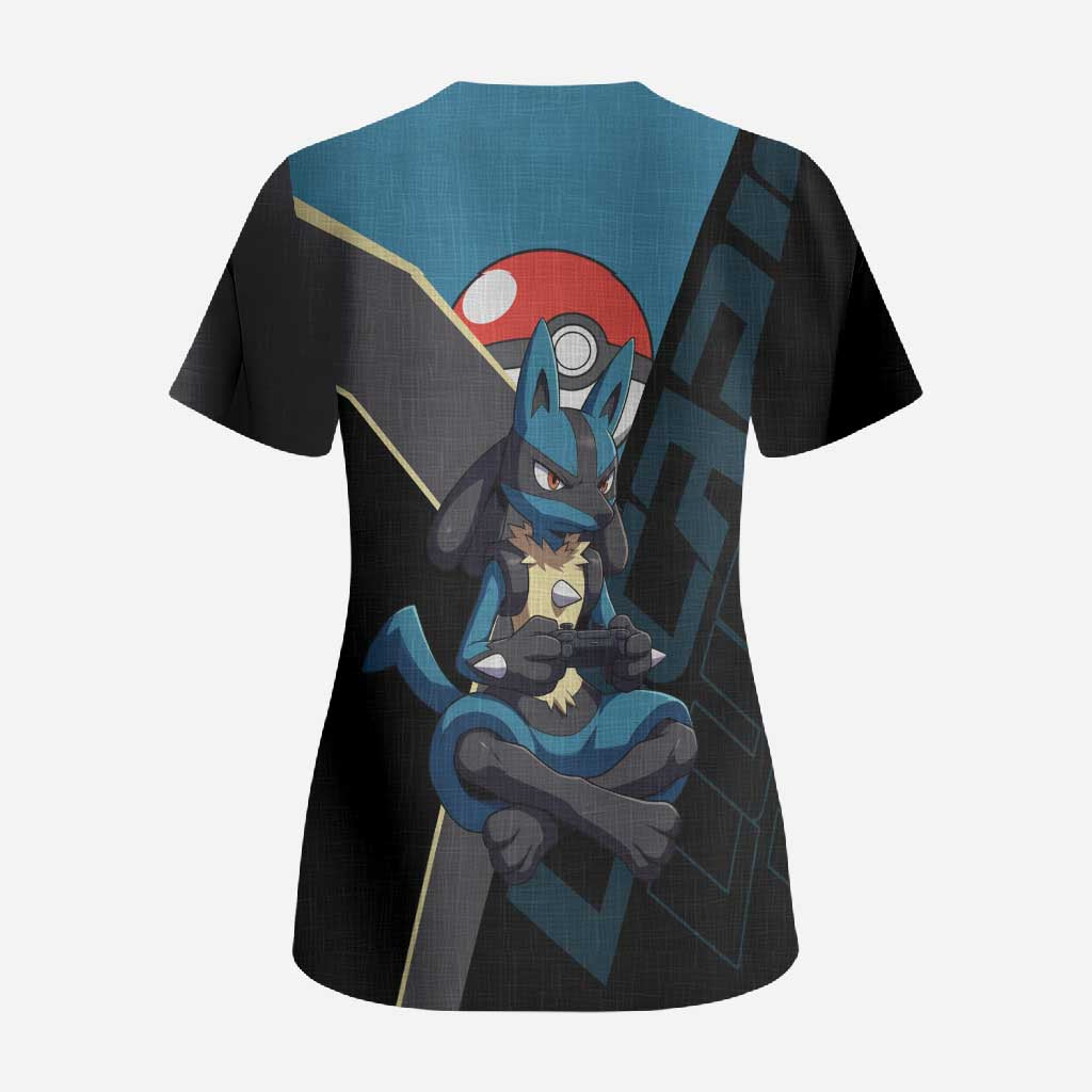 Lucario Poké Scrub Top Edgy Retro Anime Style
