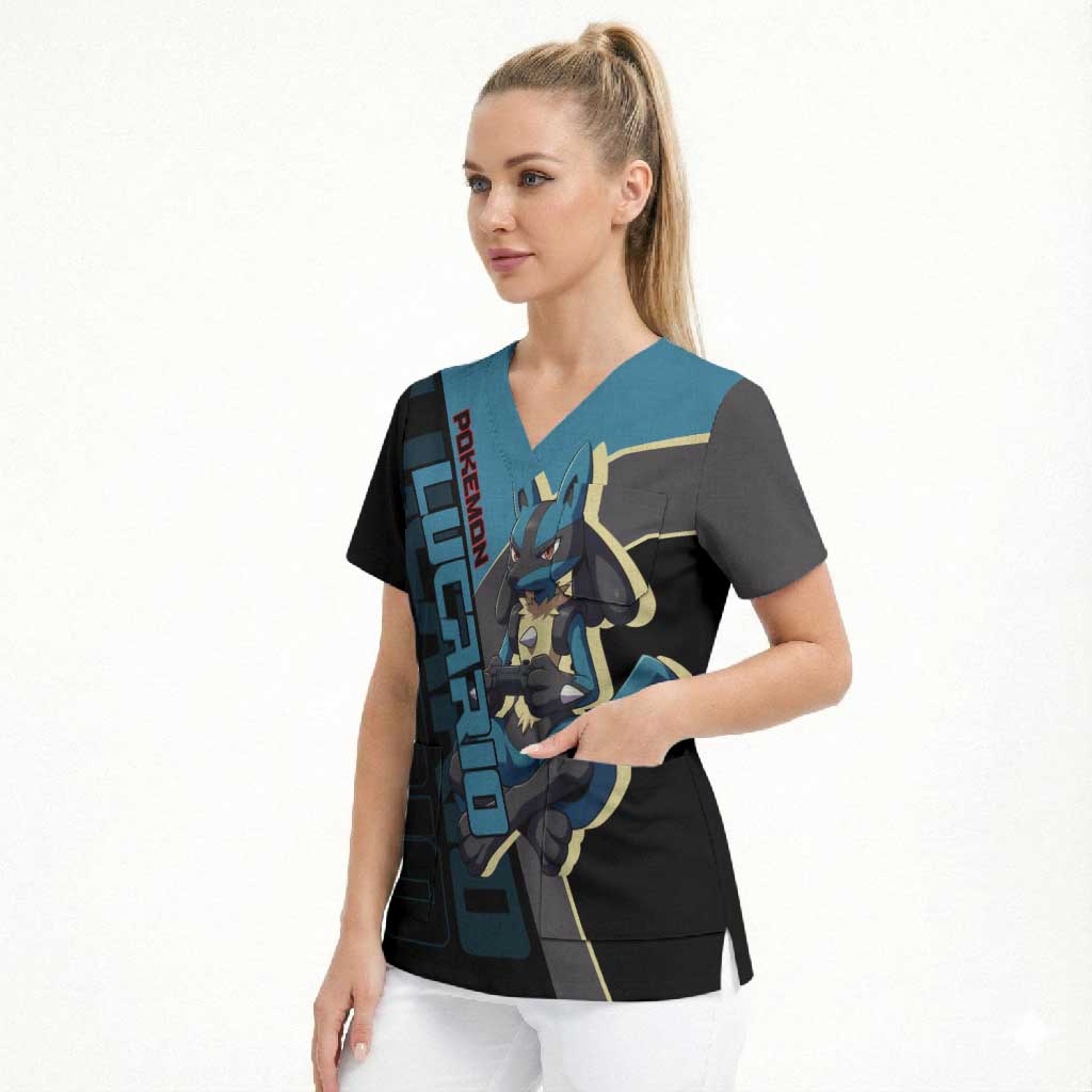 Lucario Poké Scrub Top Edgy Retro Anime Style
