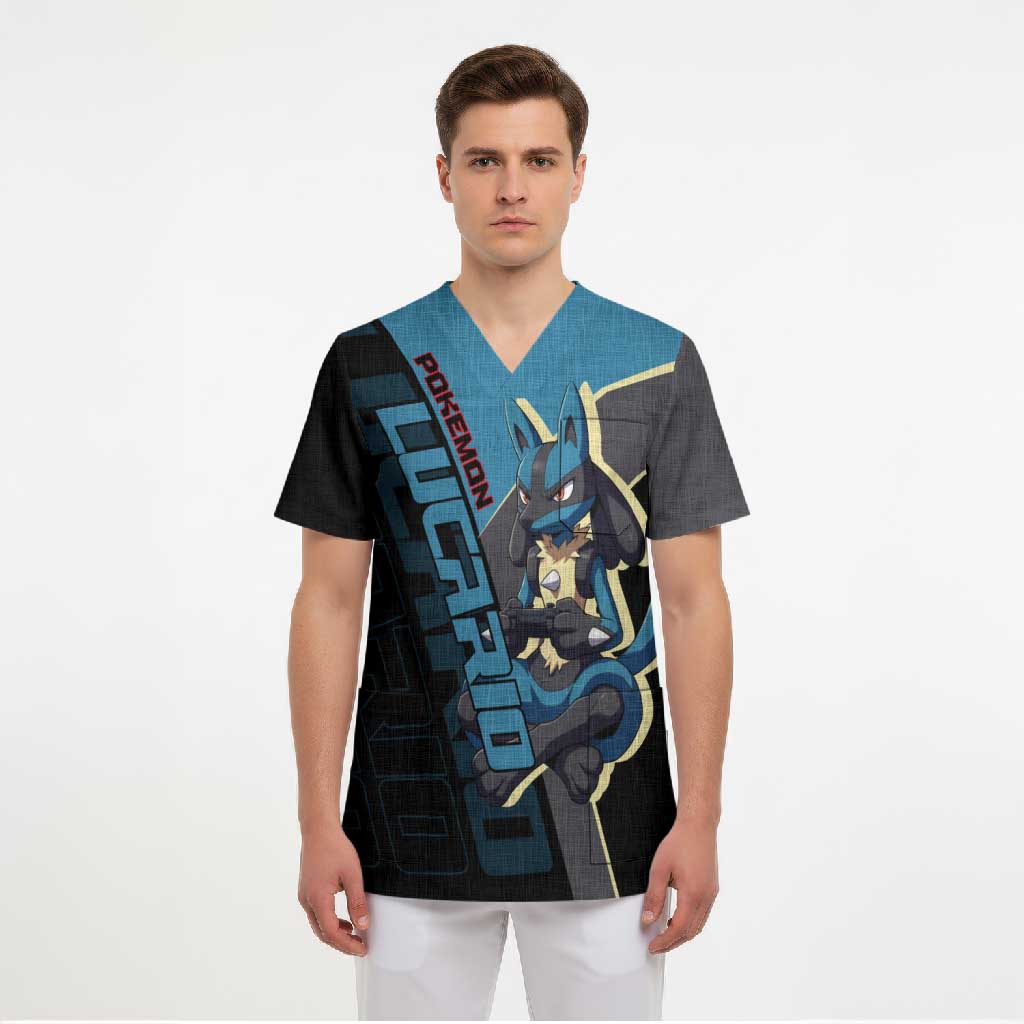 Lucario Poké Scrub Top Edgy Retro Anime Style