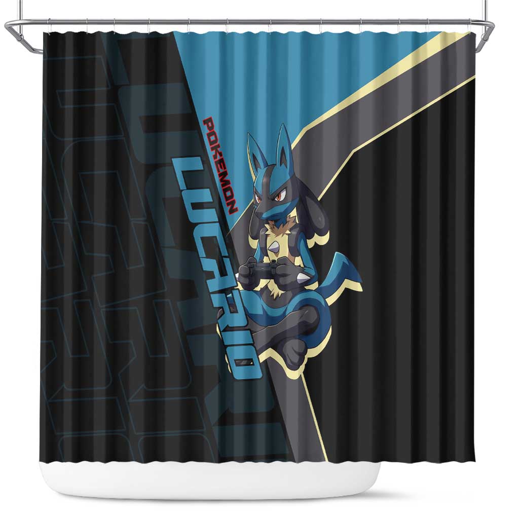 Lucario Poké Shower Curtain Edgy Retro Anime Style