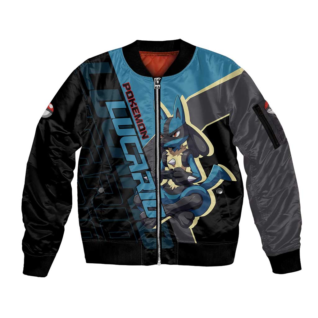 Lucario Poké Sleeve Zip Bomber Jacket Edgy Retro Anime Style