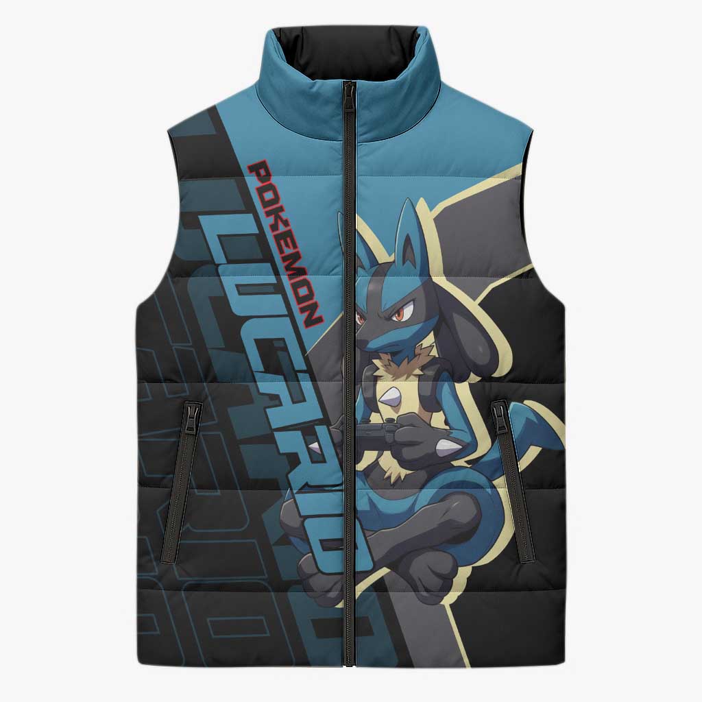 Lucario Poké Sleeveless Puffer Jacket Edgy Retro Anime Style