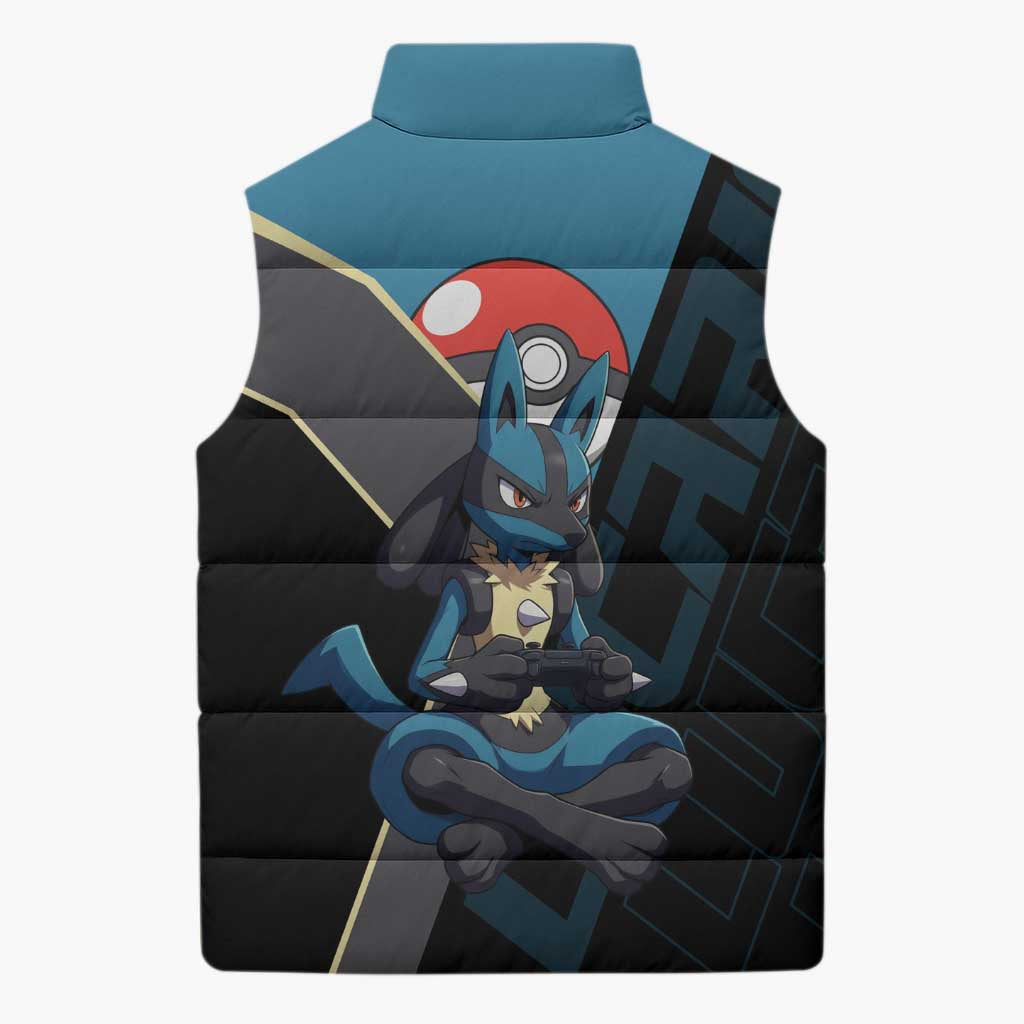 Lucario Poké Sleeveless Puffer Jacket Edgy Retro Anime Style