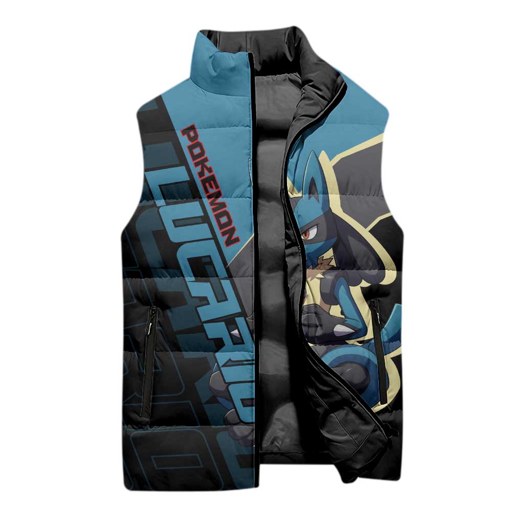 Lucario Poké Sleeveless Puffer Jacket Edgy Retro Anime Style