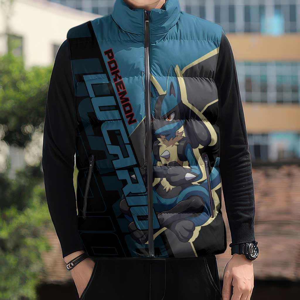 Lucario Poké Sleeveless Puffer Jacket Edgy Retro Anime Style