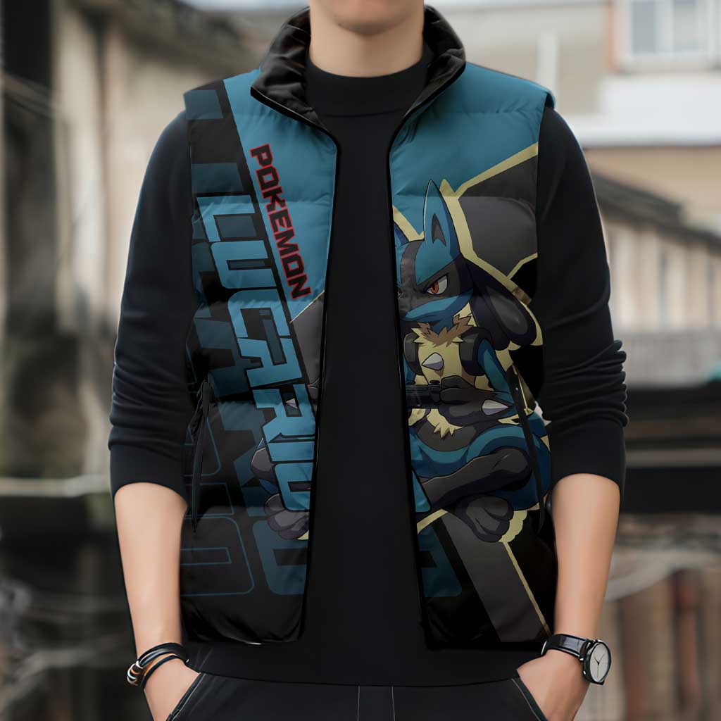 Lucario Poké Sleeveless Puffer Jacket Edgy Retro Anime Style