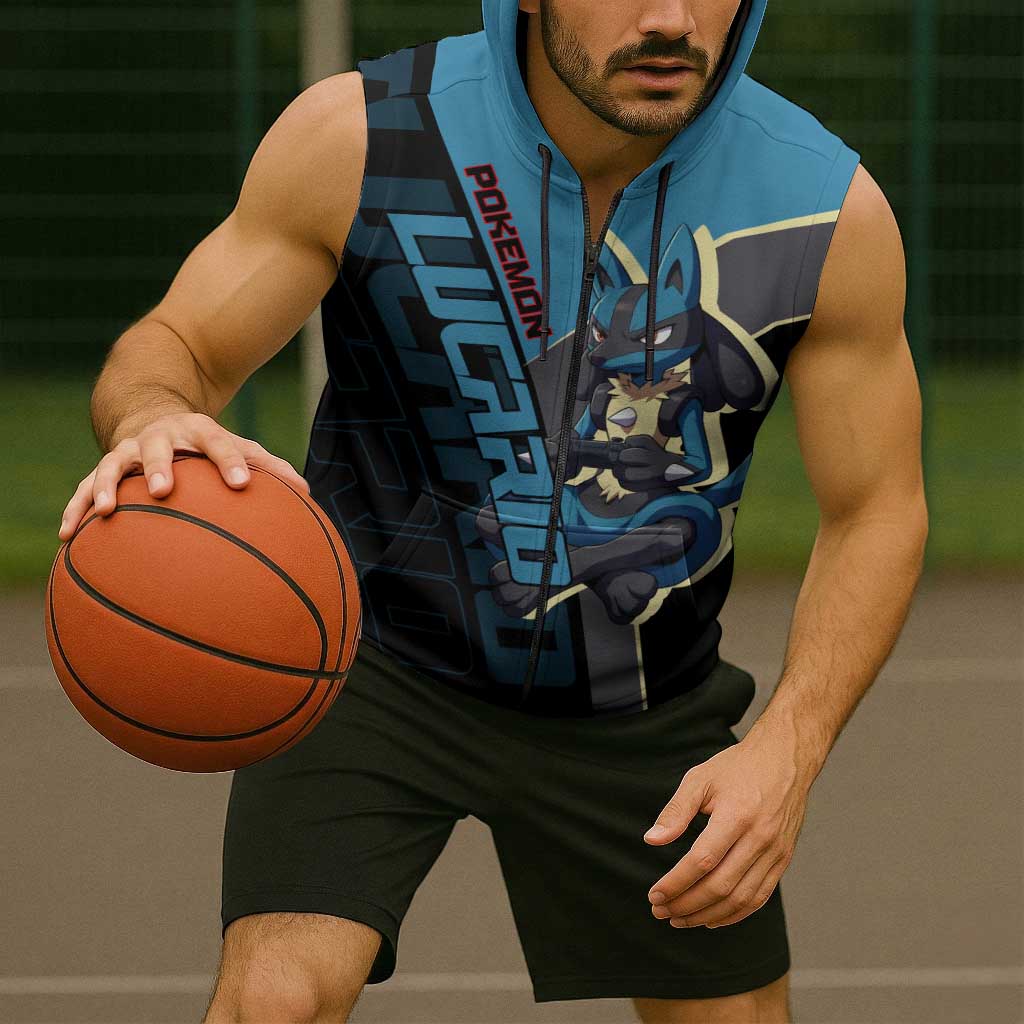 Lucario Poké Sleeveless Zip Hoodie Edgy Retro Anime Style