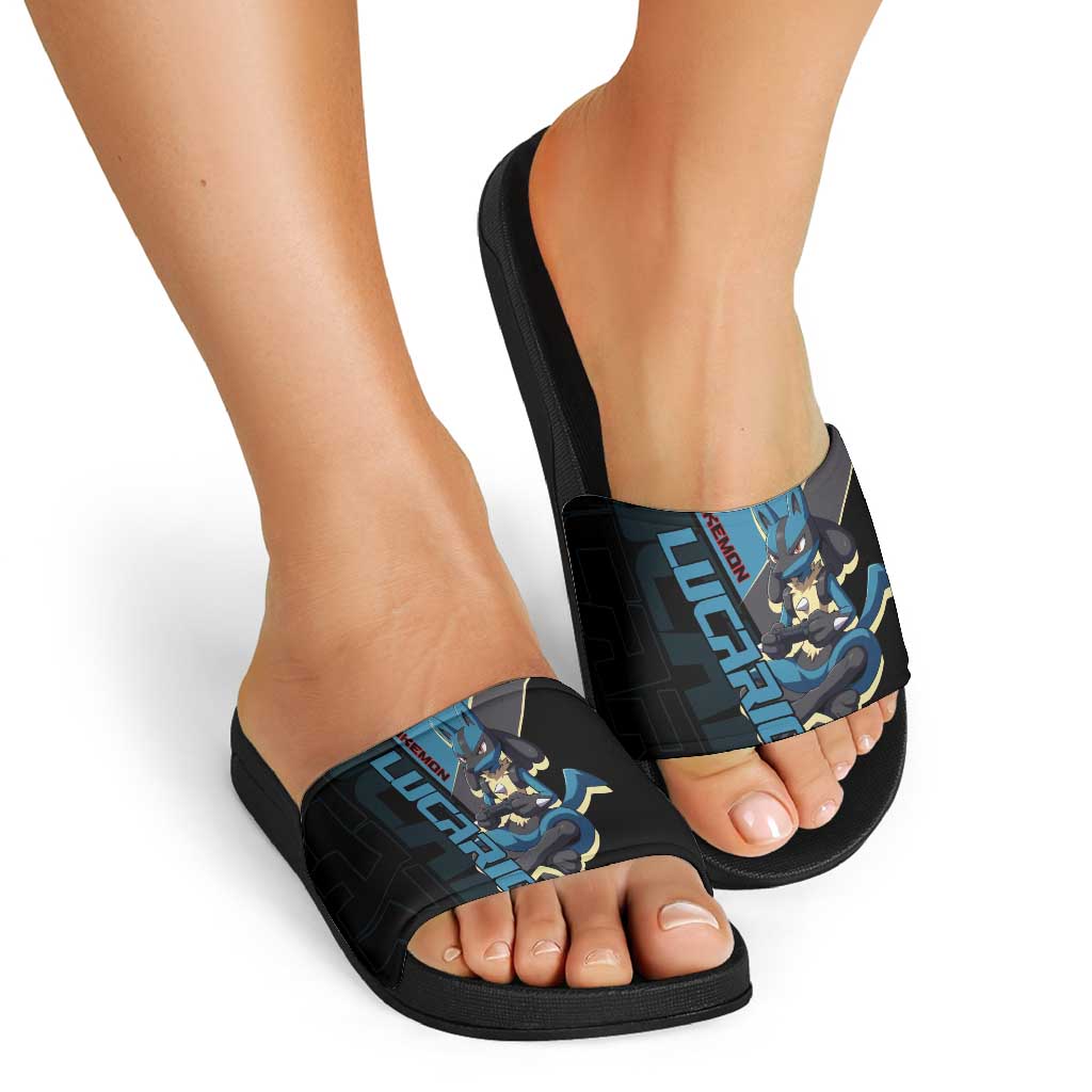 Lucario Poké Slide Sandals Edgy Retro Anime Style