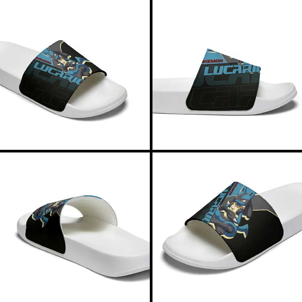 Lucario Poké Slide Sandals Edgy Retro Anime Style