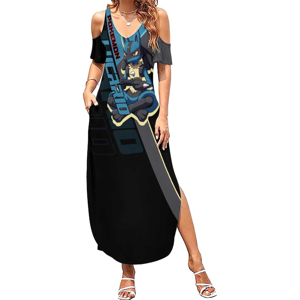 Lucario Poké Summer Maxi Dress Edgy Retro Anime Style
