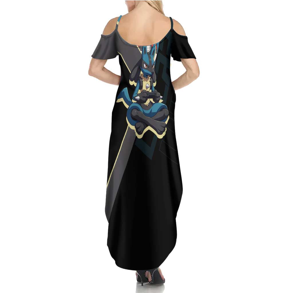 Lucario Poké Summer Maxi Dress Edgy Retro Anime Style
