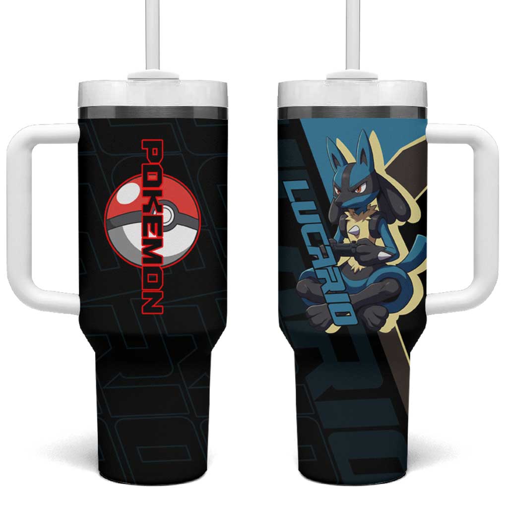 Lucario Poké Tumbler With Handle Edgy Retro Anime Style