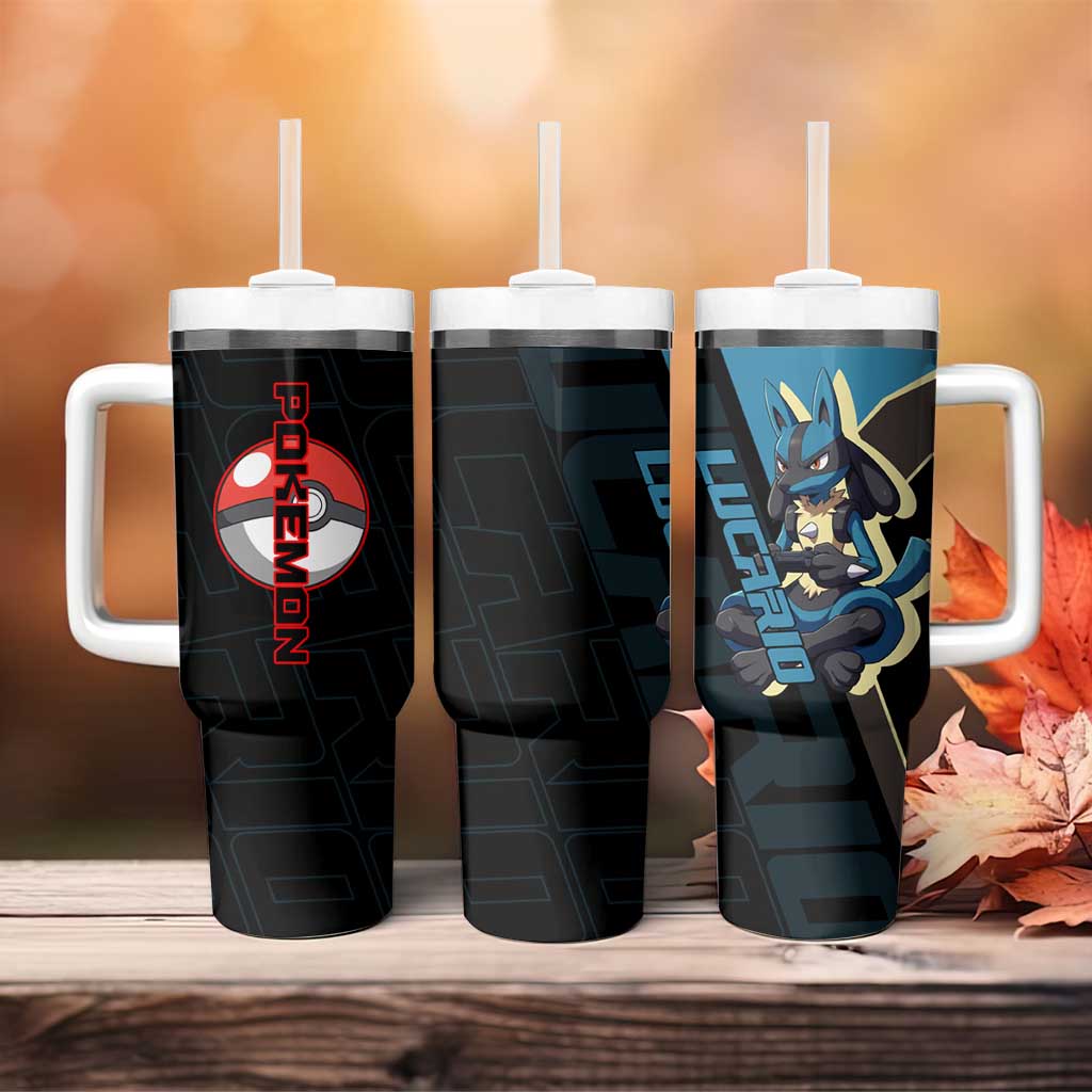 Lucario Poké Tumbler With Handle Edgy Retro Anime Style