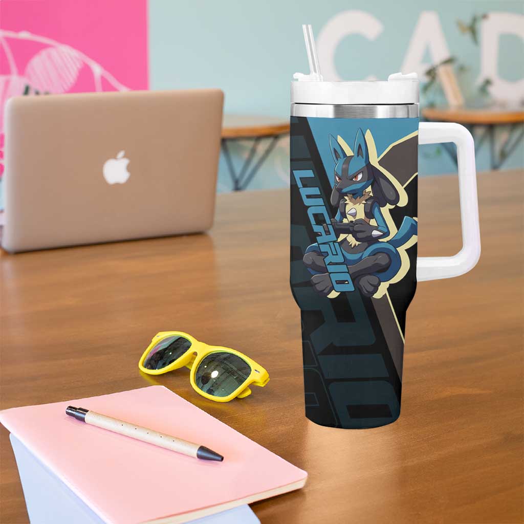 Lucario Poké Tumbler With Handle Edgy Retro Anime Style
