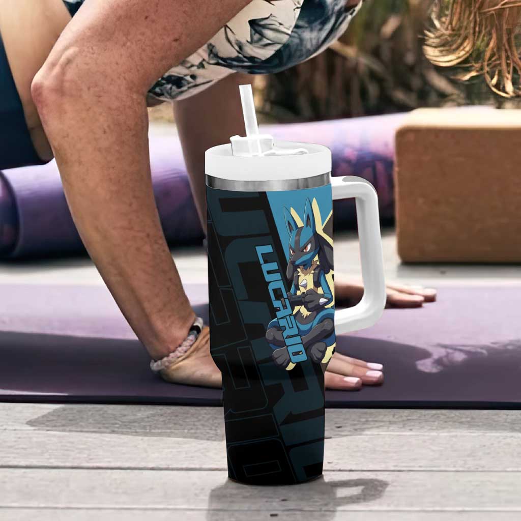 Lucario Poké Tumbler With Handle Edgy Retro Anime Style