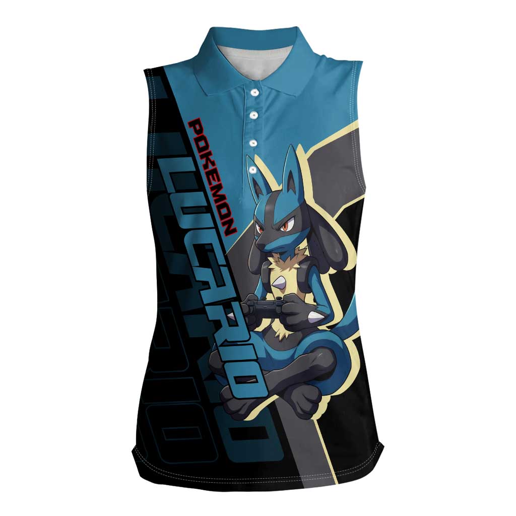 Lucario Poké Women Sleeveless Polo Shirt Edgy Retro Anime Style
