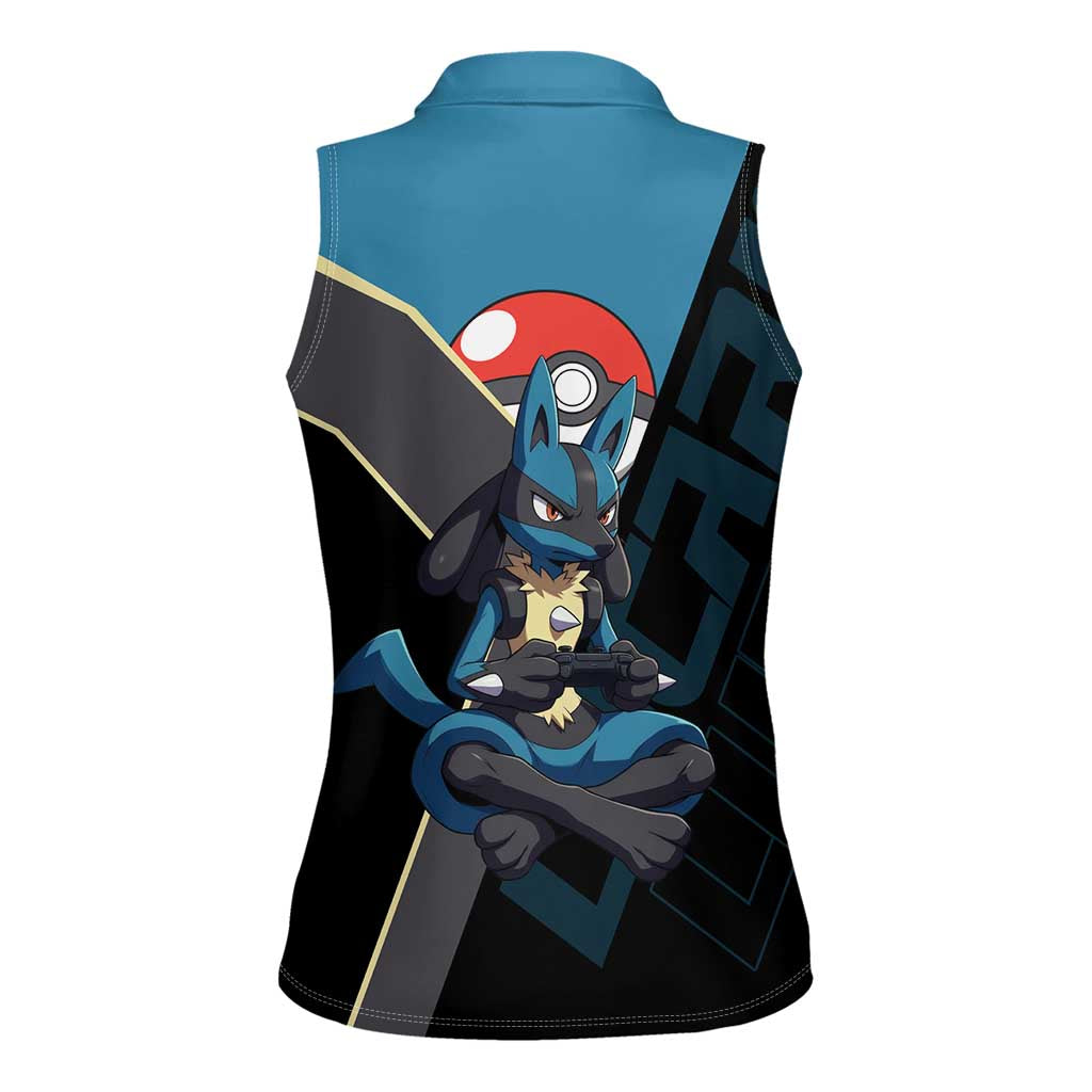 Lucario Poké Women Sleeveless Polo Shirt Edgy Retro Anime Style