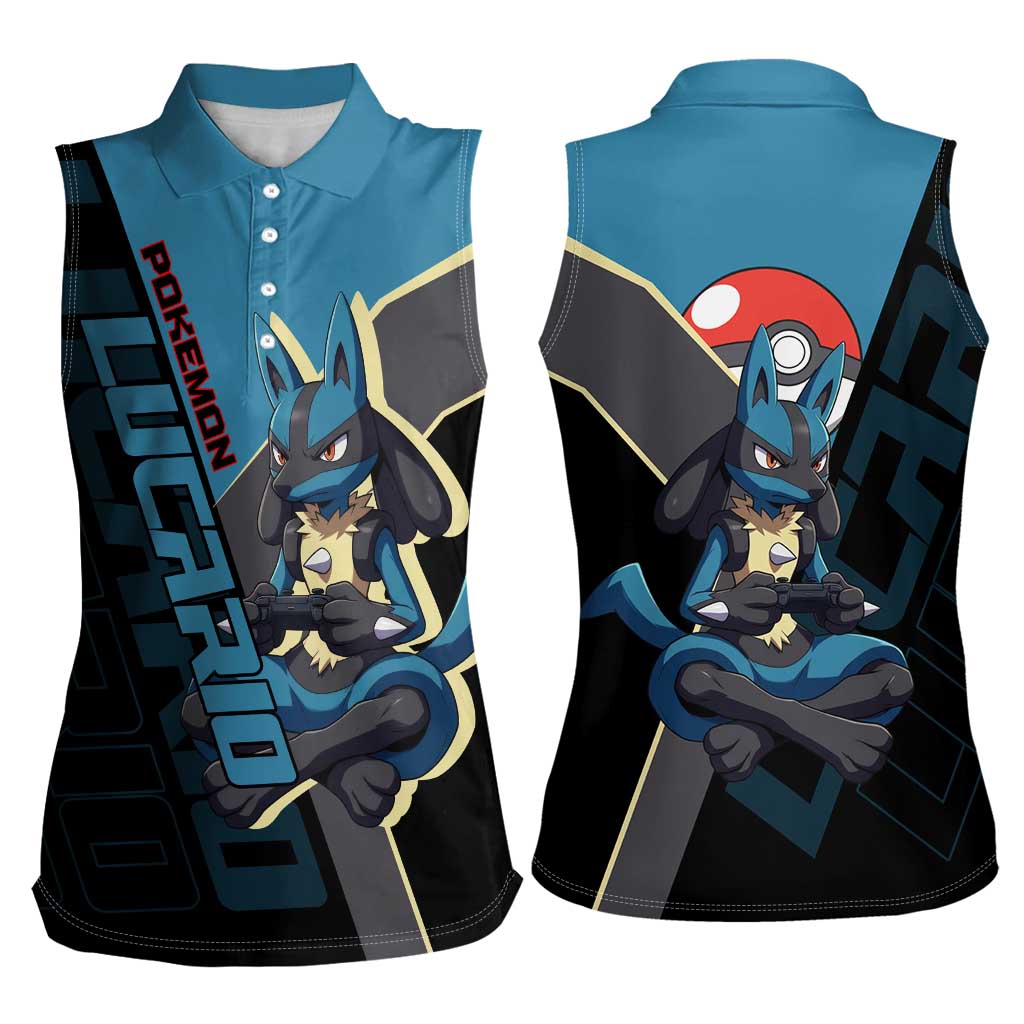 Lucario Poké Women Sleeveless Polo Shirt Edgy Retro Anime Style