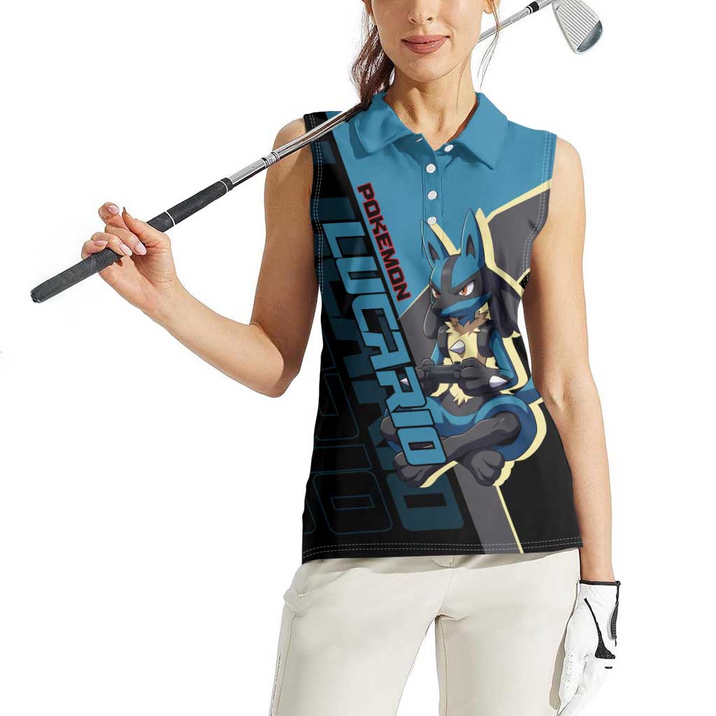 Lucario Poké Women Sleeveless Polo Shirt Edgy Retro Anime Style