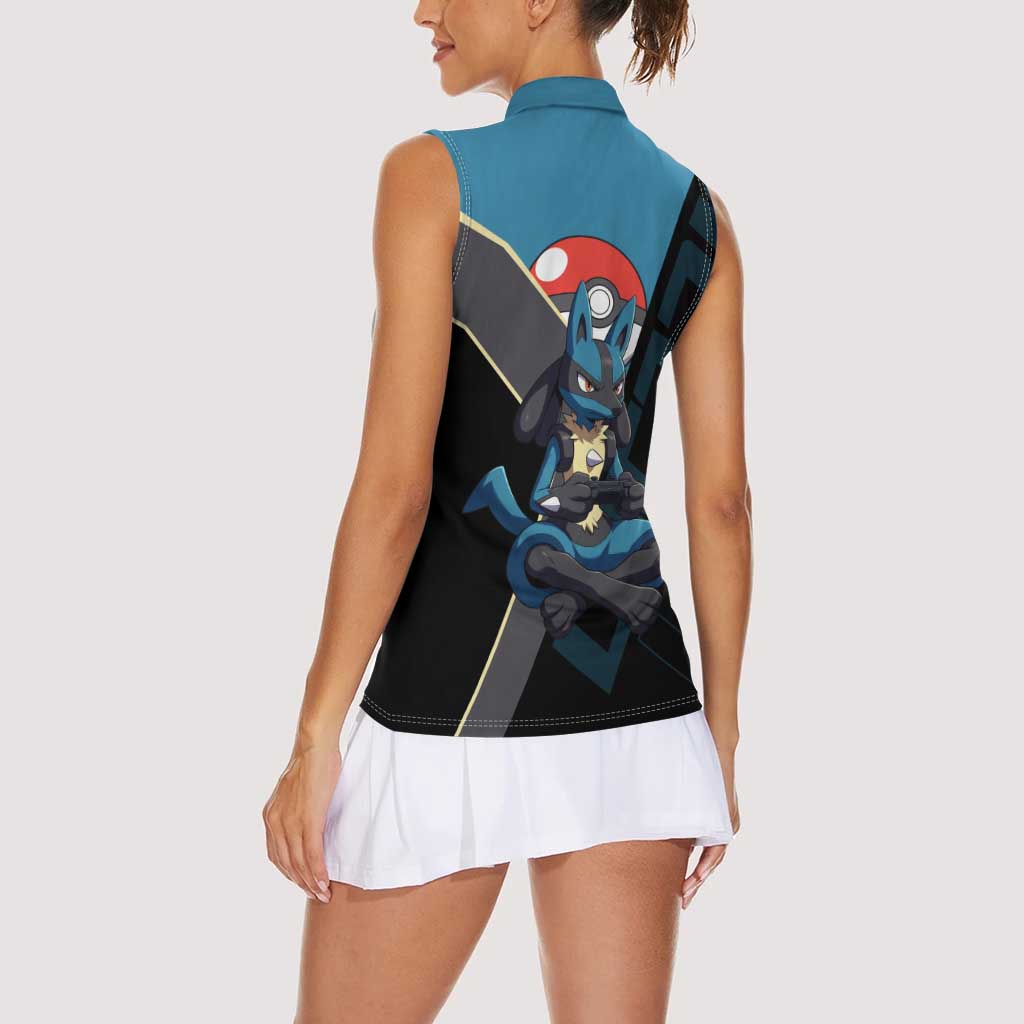 Lucario Poké Women Sleeveless Polo Shirt Edgy Retro Anime Style