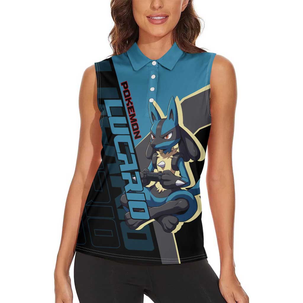 Lucario Poké Women Sleeveless Polo Shirt Edgy Retro Anime Style