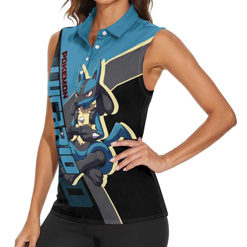 Lucario Poké Women Sleeveless Polo Shirt Edgy Retro Anime Style