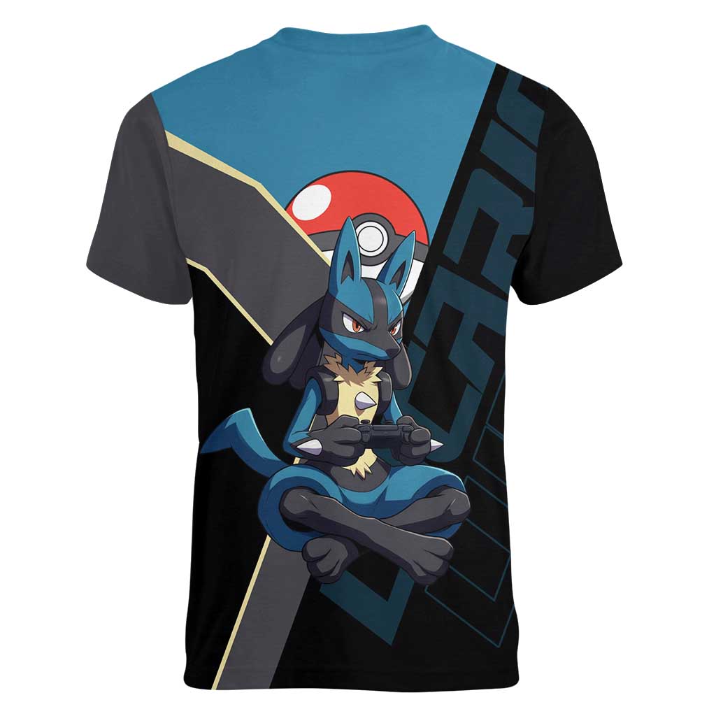 Lucario Poké Women V-Neck T-Shirt Edgy Retro Anime Style