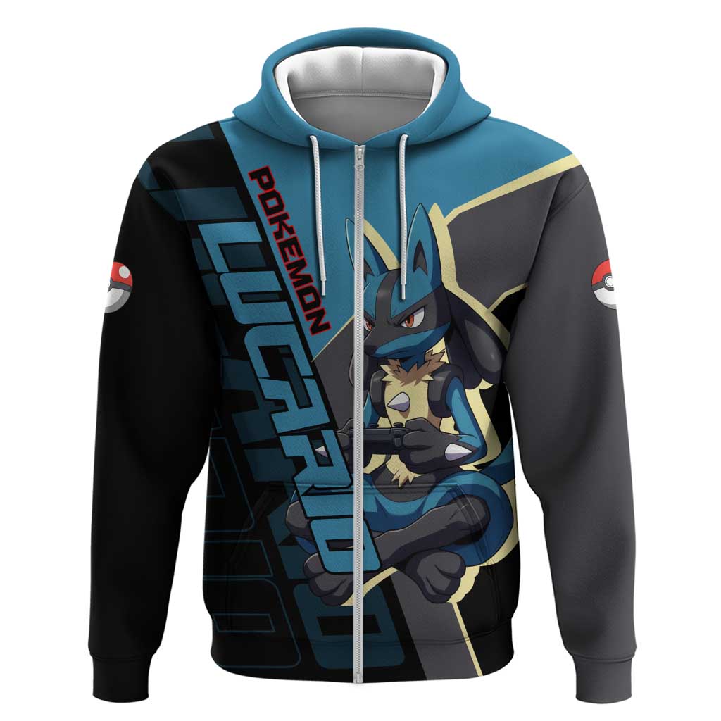 Lucario Poké Zip Hoodie Edgy Retro Anime Style