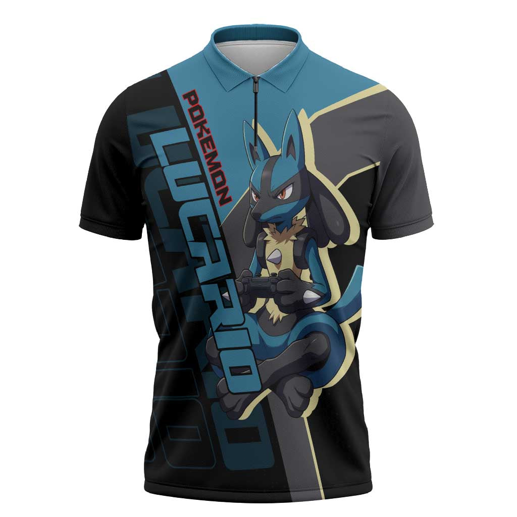Lucario Poké Zipper Polo Shirt Edgy Retro Anime Style