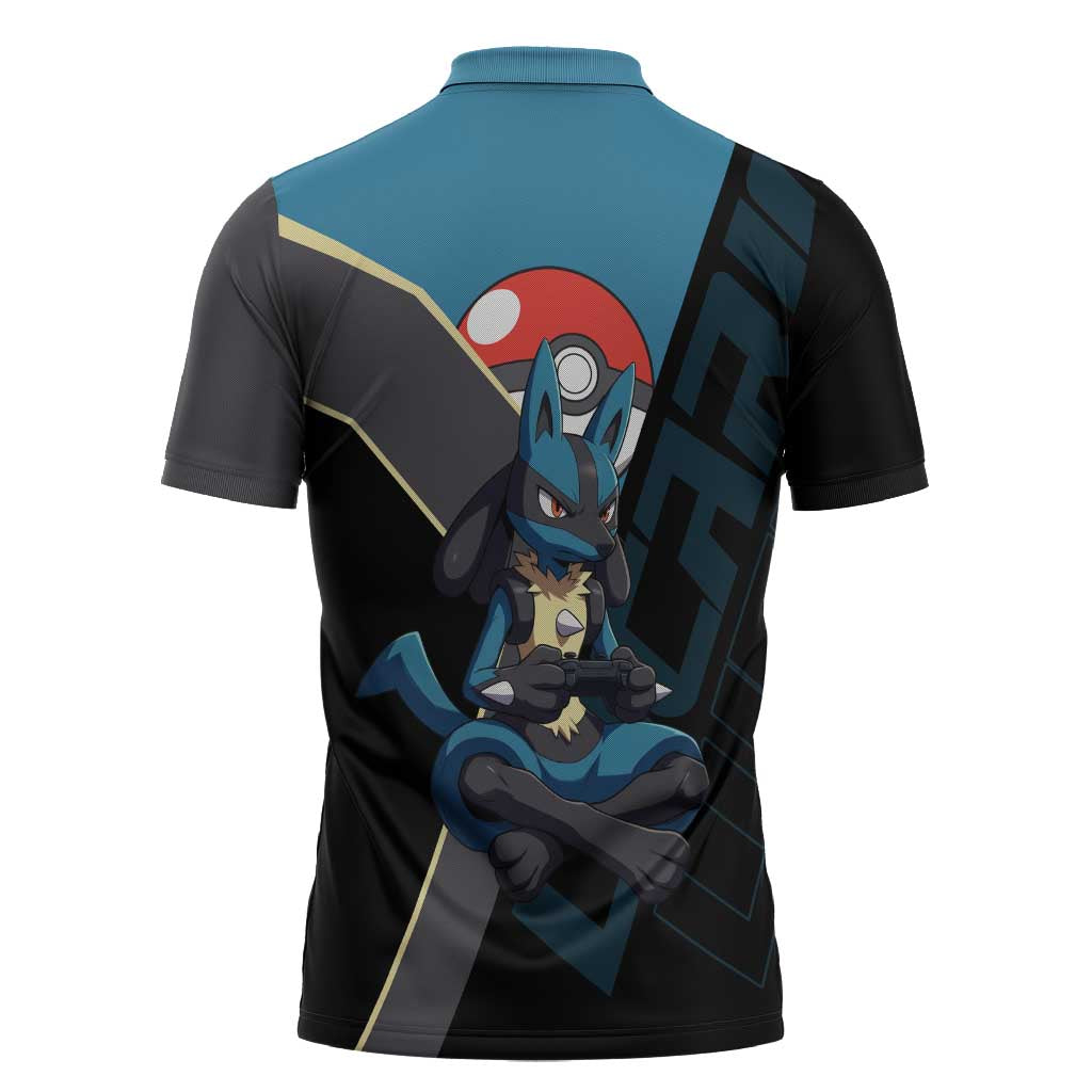 Lucario Poké Zipper Polo Shirt Edgy Retro Anime Style