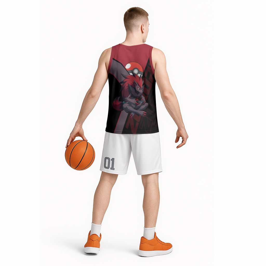 Zoroark Poké Basketball Jersey Dark Neon Anime Style