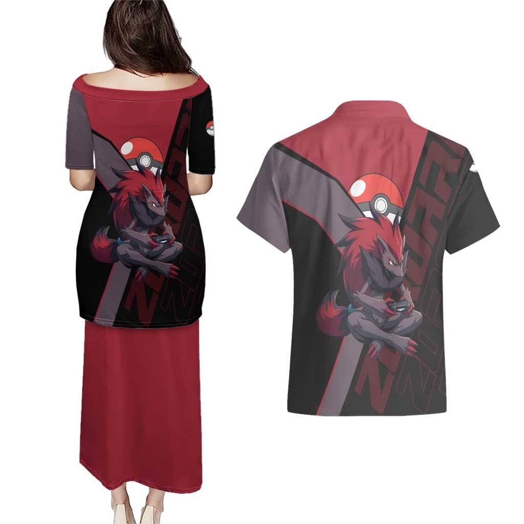 Zoroark Poké Couples Matching Puletasi and Hawaiian Shirt Dark Neon Anime Style