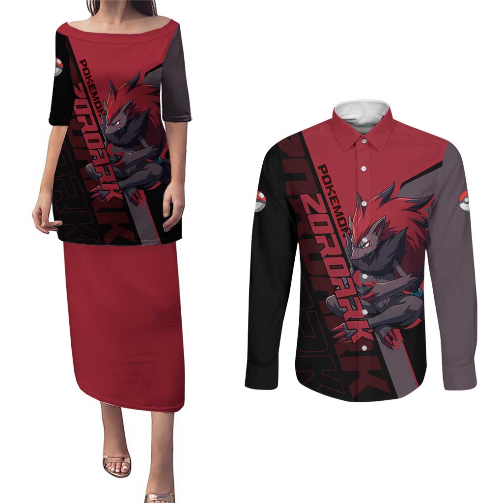 Zoroark Poké Couples Matching Puletasi and Long Sleeve Button Shirt Dark Neon Anime Style