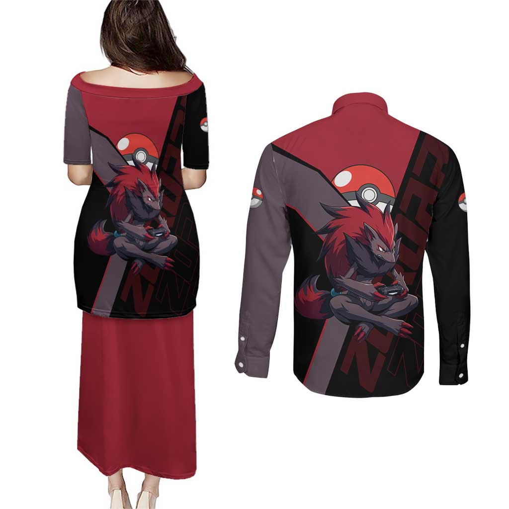Zoroark Poké Couples Matching Puletasi and Long Sleeve Button Shirt Dark Neon Anime Style