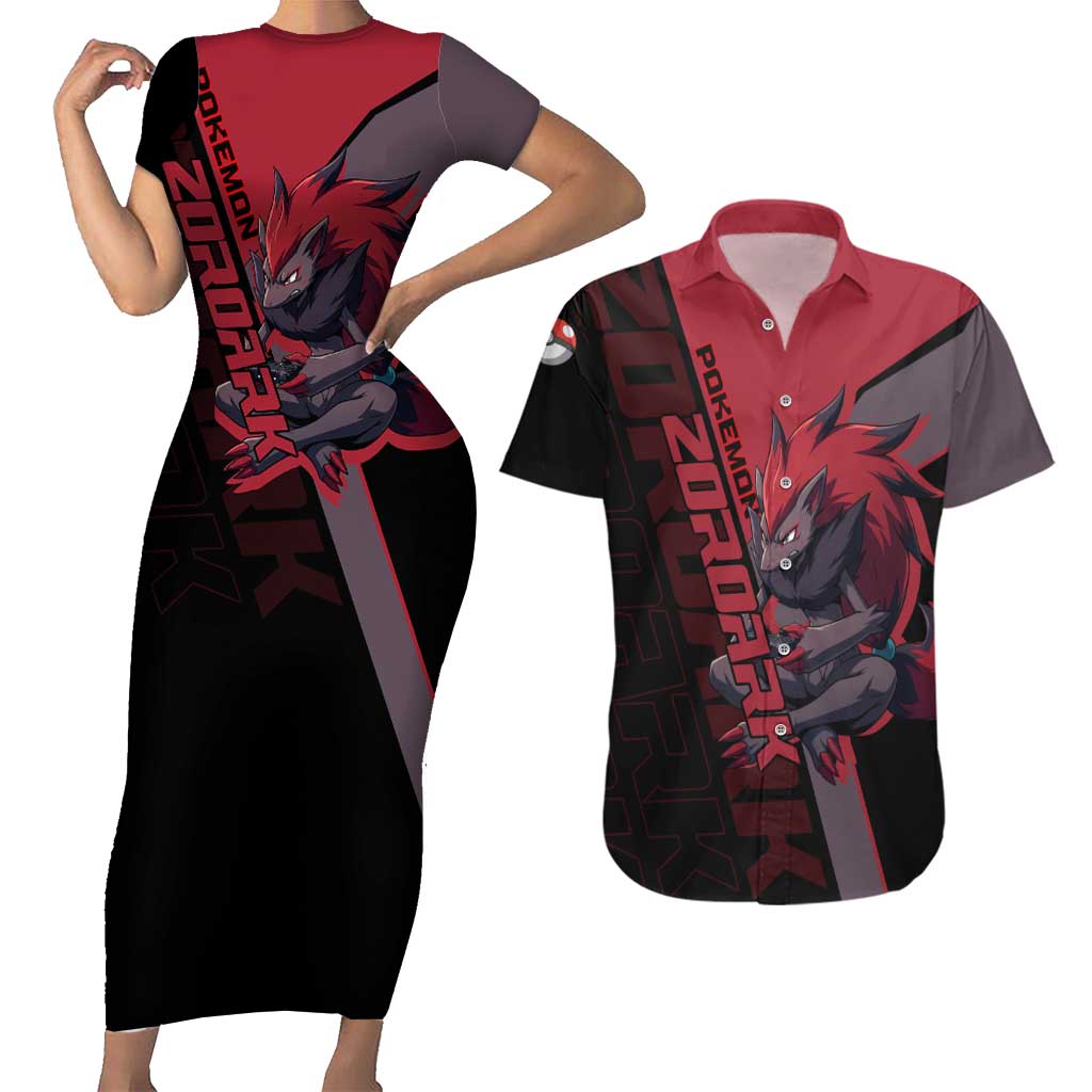 Zoroark Poké Couples Matching Short Sleeve Bodycon Dress and Hawaiian Shirt Dark Neon Anime Style
