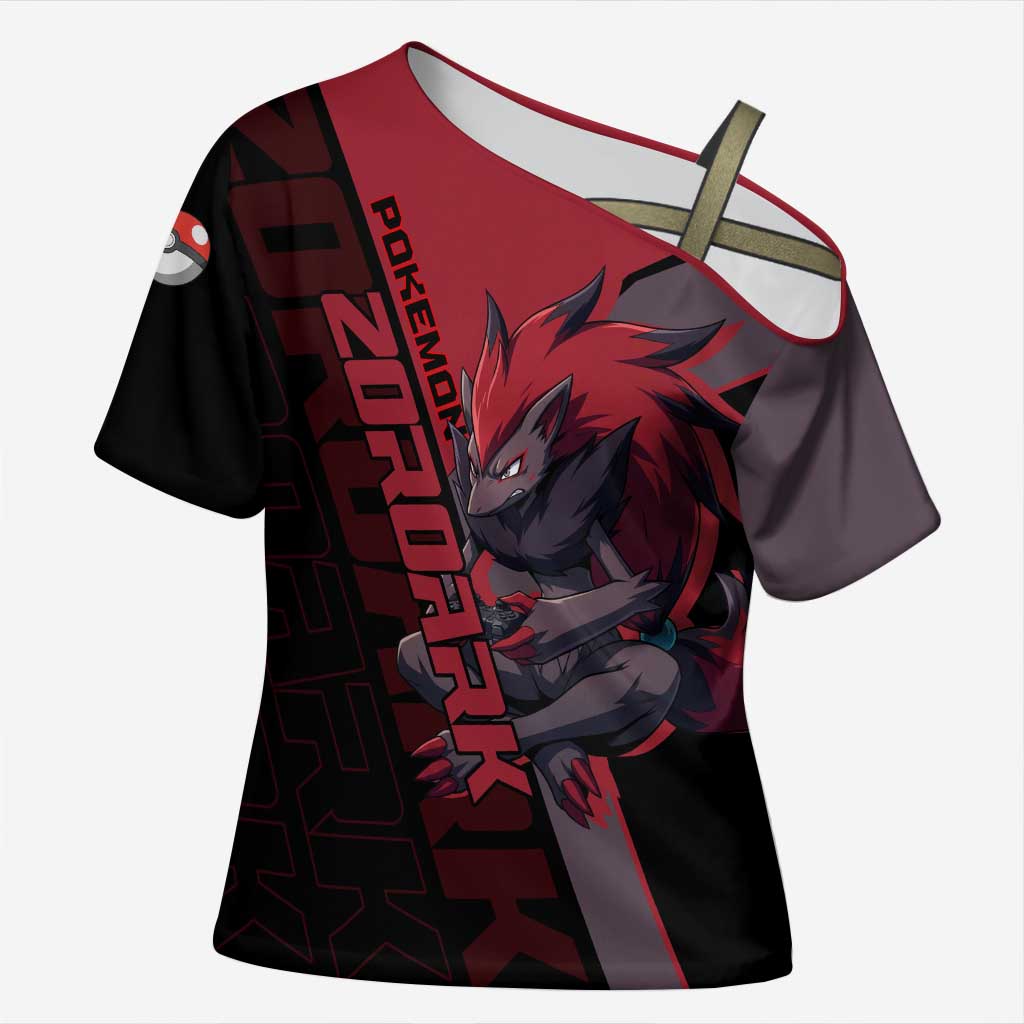 Zoroark Poké Cross Shoulder Shirt Dark Neon Anime Style