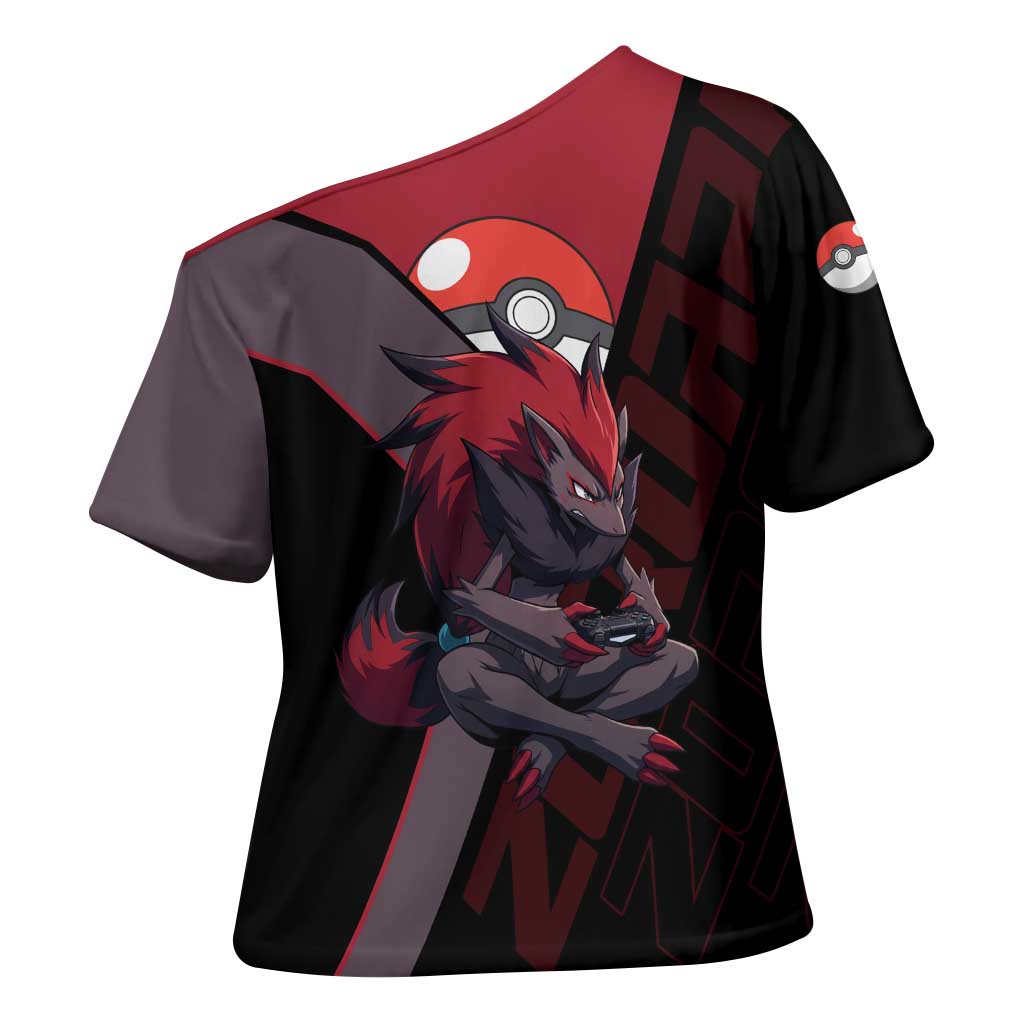 Zoroark Poké Cross Shoulder Shirt Dark Neon Anime Style