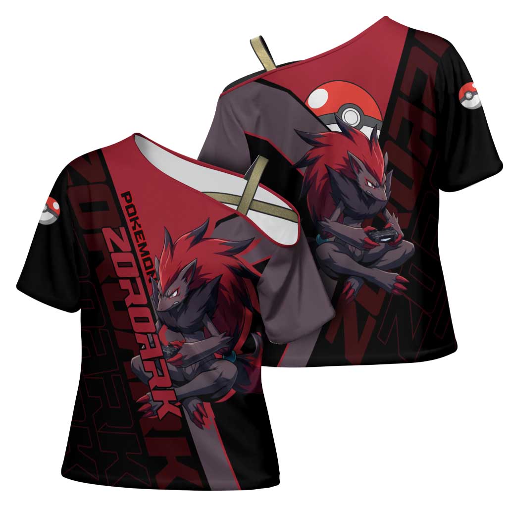 Zoroark Poké Cross Shoulder Shirt Dark Neon Anime Style
