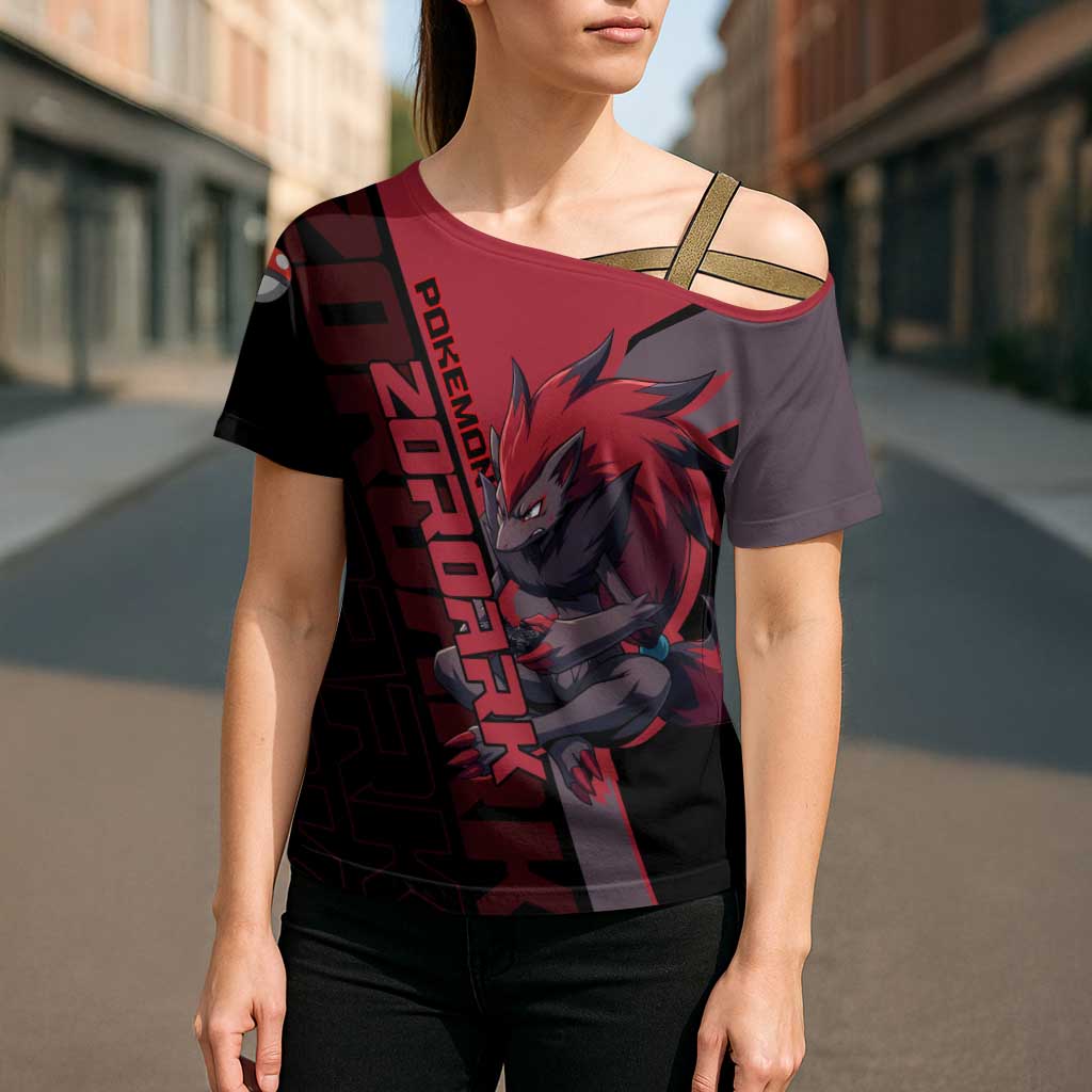 Zoroark Poké Cross Shoulder Shirt Dark Neon Anime Style