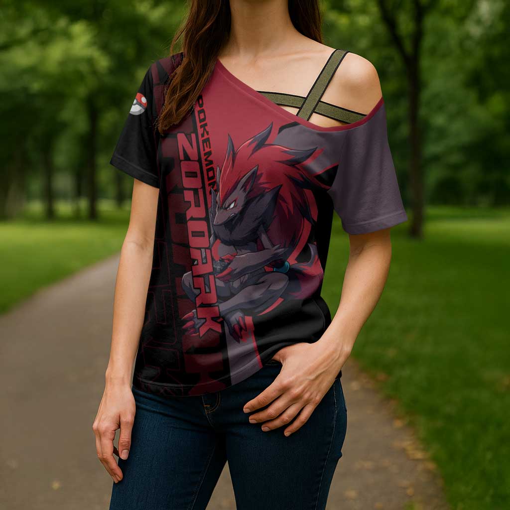 Zoroark Poké Cross Shoulder Shirt Dark Neon Anime Style