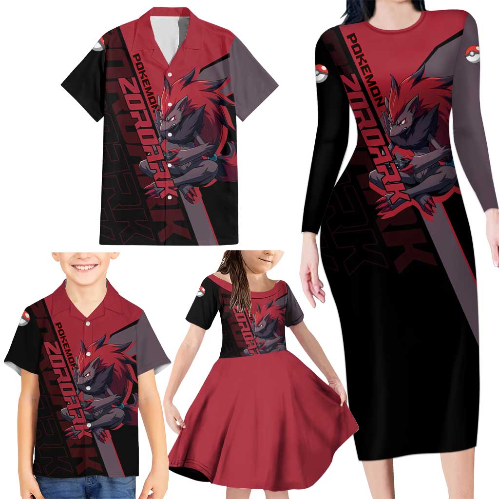 Zoroark Poké Family Matching Long Sleeve Bodycon Dress and Hawaiian Shirt Dark Neon Anime Style