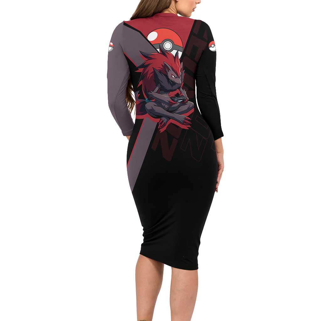 Zoroark Poké Family Matching Long Sleeve Bodycon Dress and Hawaiian Shirt Dark Neon Anime Style