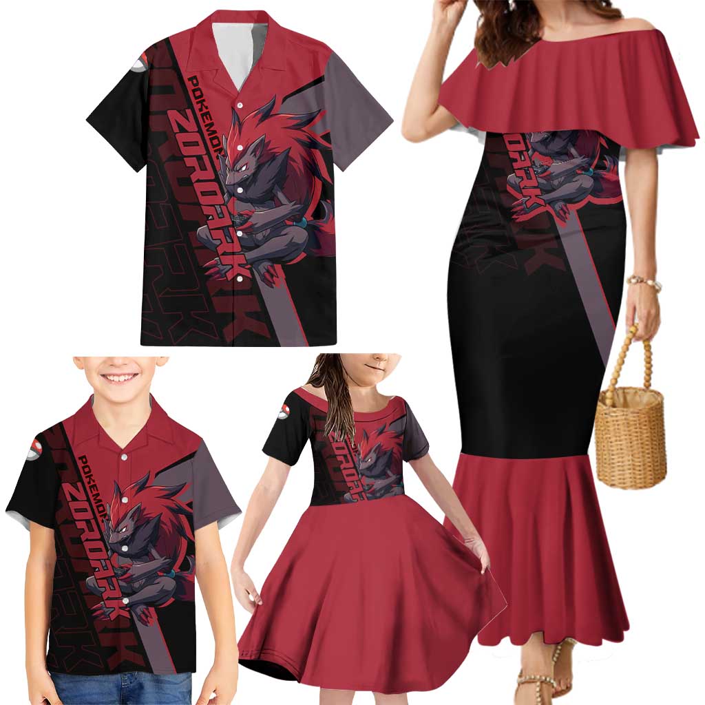 Zoroark Poké Family Matching Mermaid Dress and Hawaiian Shirt Dark Neon Anime Style