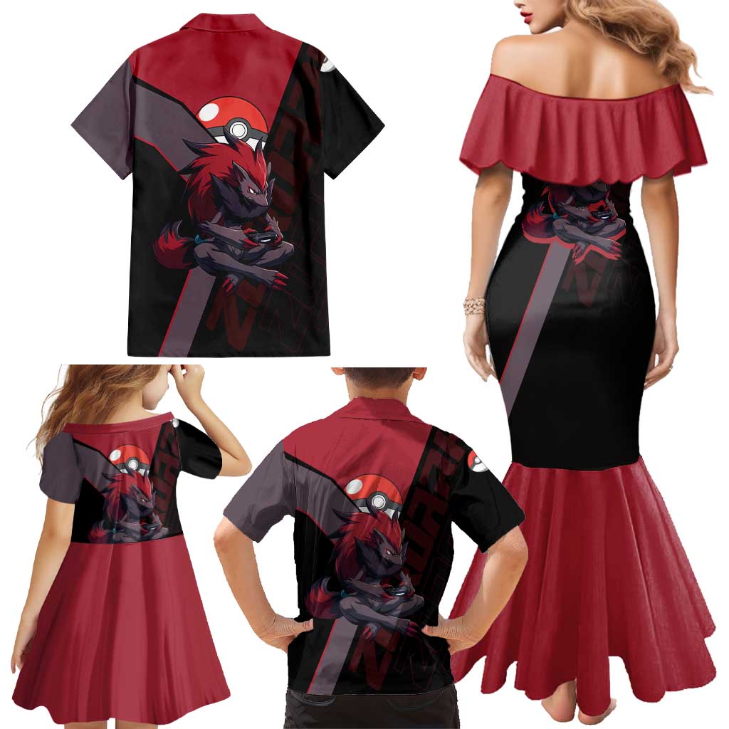 Zoroark Poké Family Matching Mermaid Dress and Hawaiian Shirt Dark Neon Anime Style
