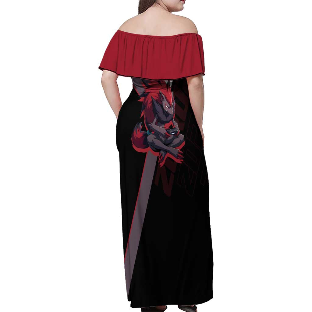 Zoroark Poké Family Matching Off Shoulder Maxi Dress and Hawaiian Shirt Dark Neon Anime Style
